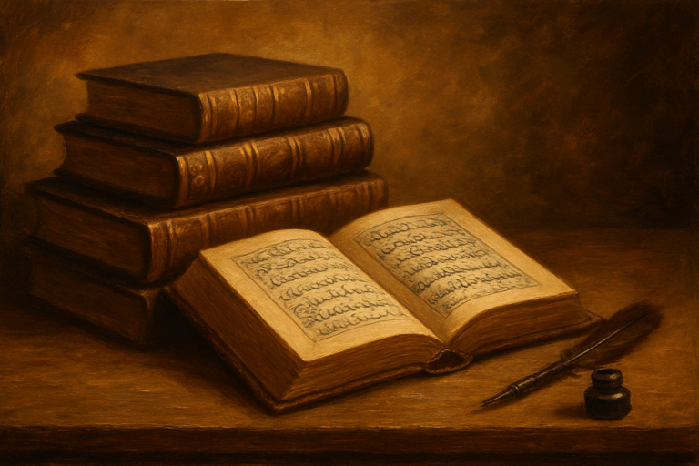 ilustrasi tumpukan kitab hadis.